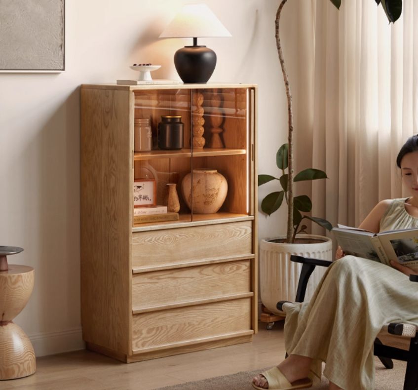 Ash Solid Wood Edge Cabinet Wabi Sabi Style