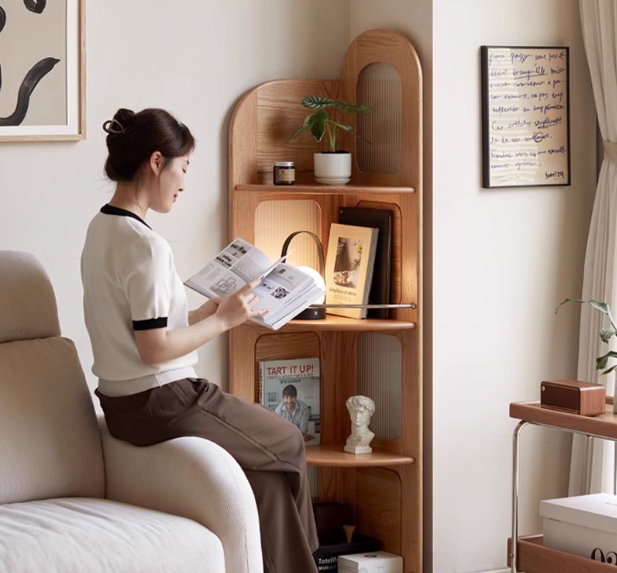 Oak Solid Wood Bookshelf Household Corner  Storage Rack