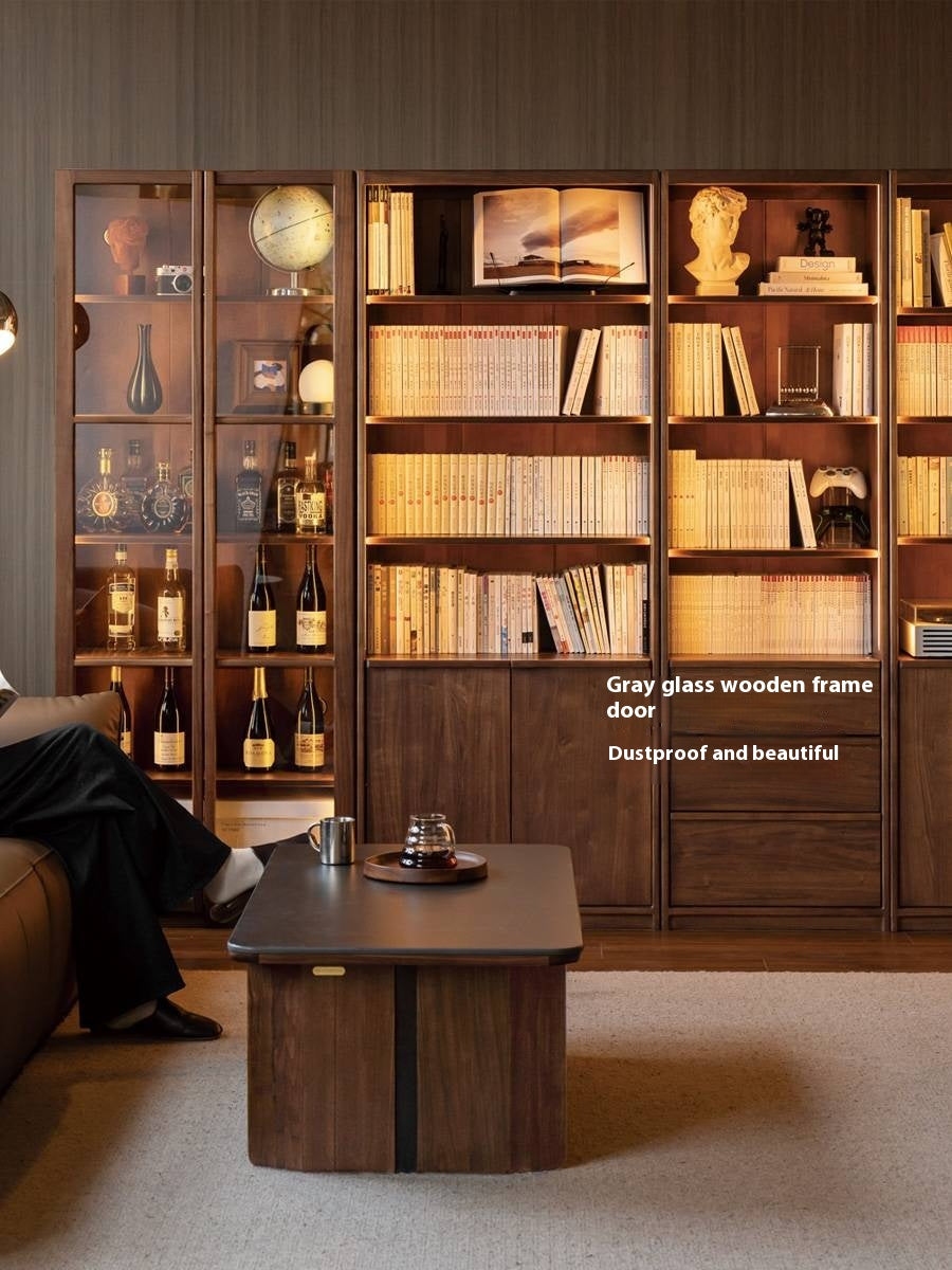 Black Walnut Solid Wood Light Luxury Bookcase and Storage