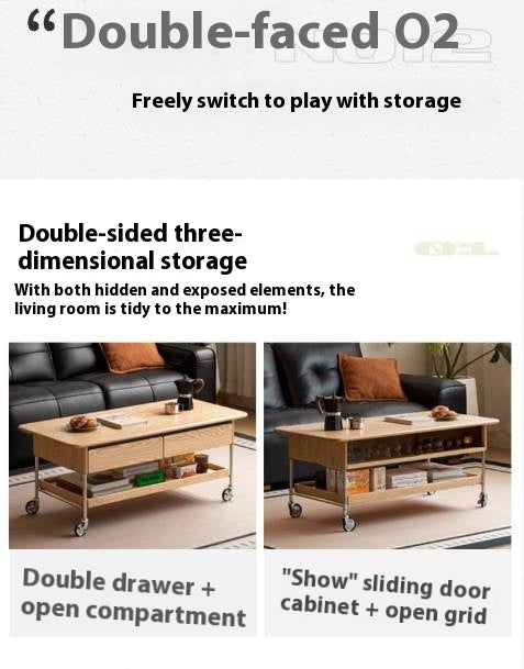 Oak Solid Wood Modern Mobile Coffee Table