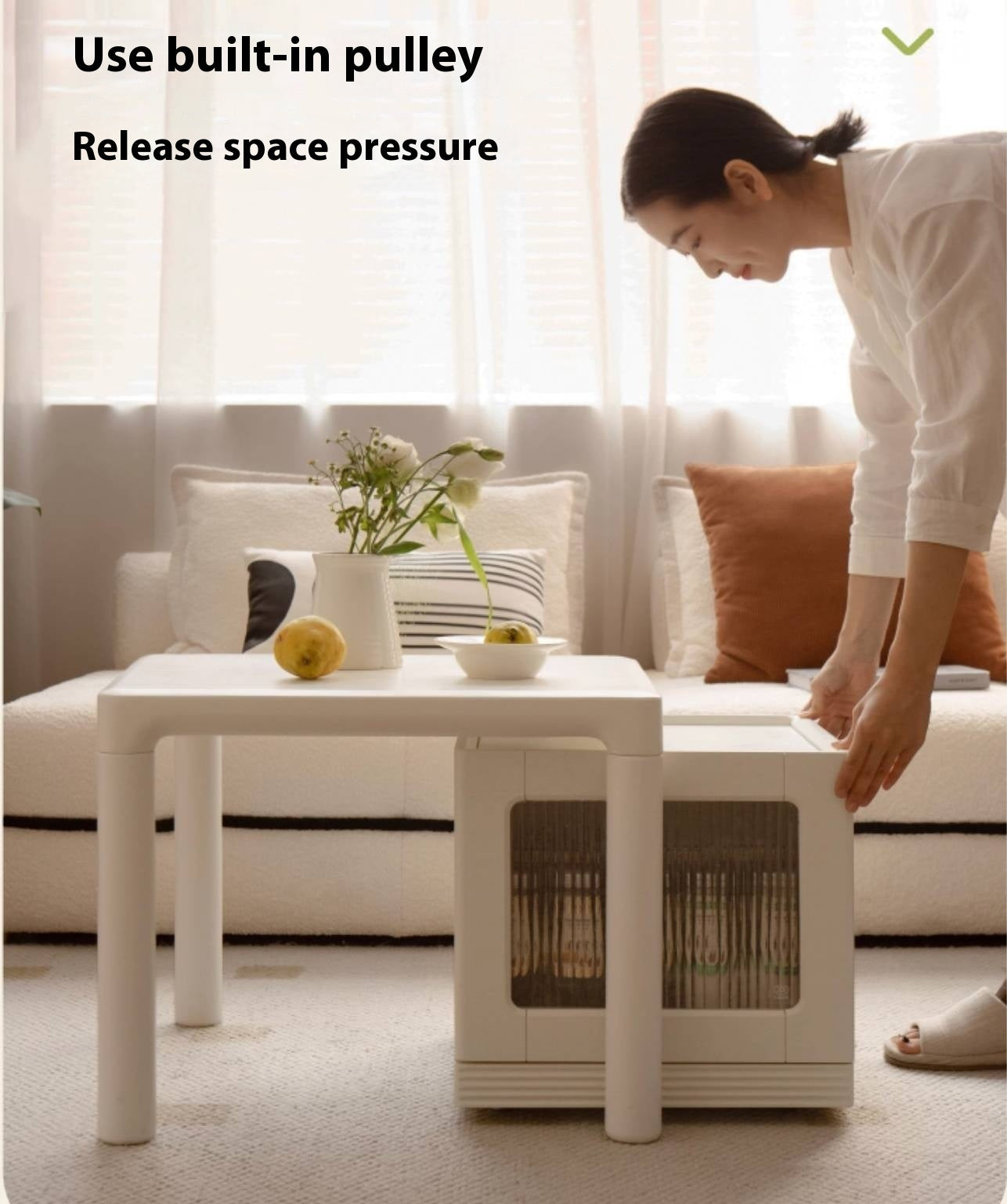 Poplar Solid Wood Cream Style Coffee Table Combination