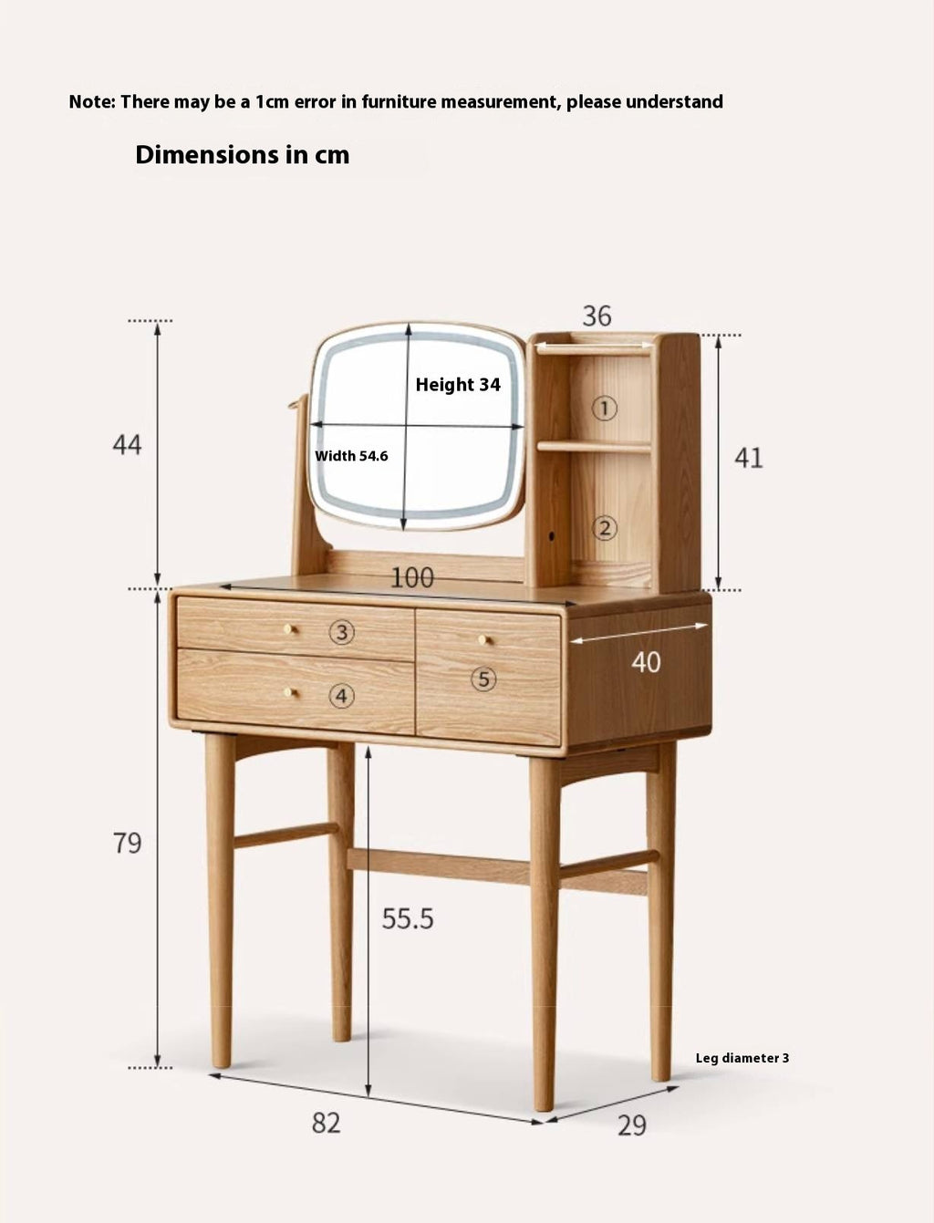 Ash Solid Wood Modern Style Dressing Table Multi Functional