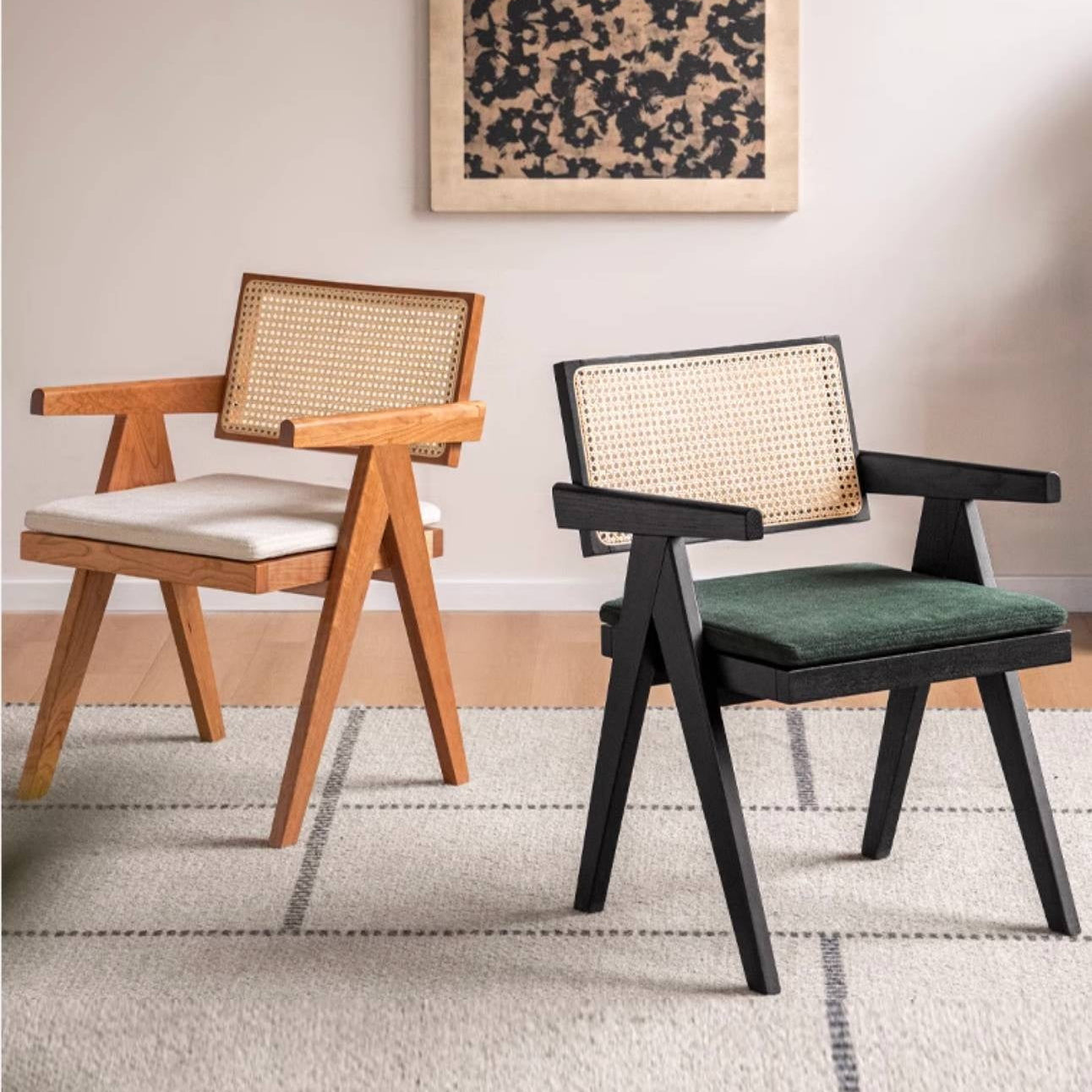 Oak Solid Wood Light Luxury Rattan Chair