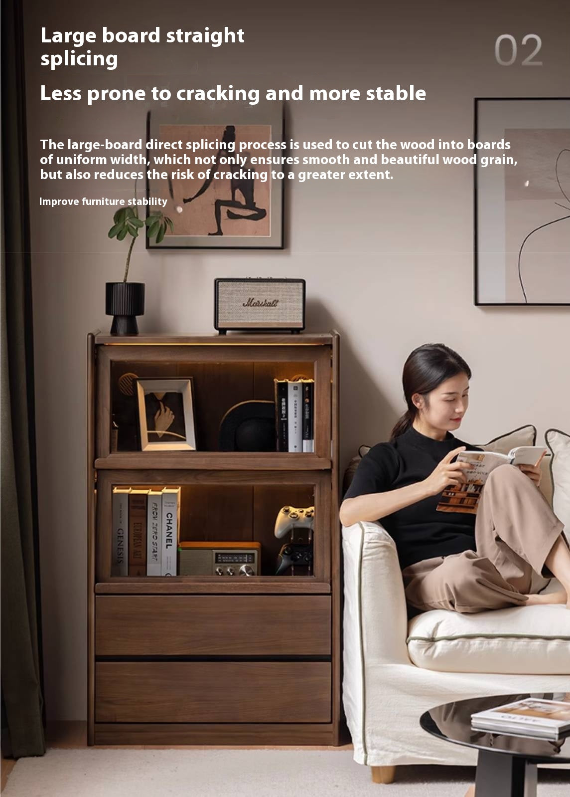 Black Walnut Solid Wood Modern Style Side Cabinet