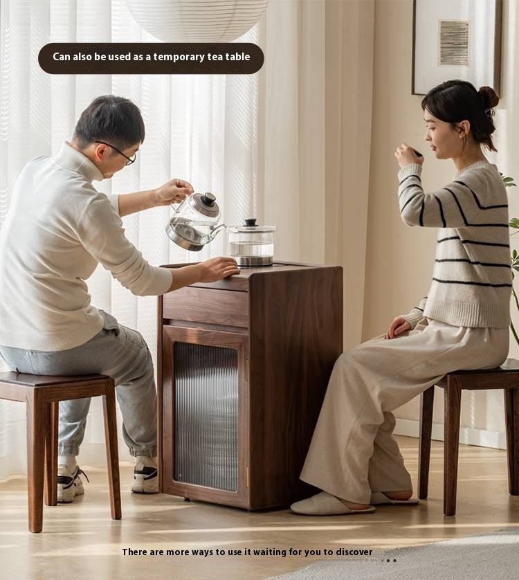 Black Walnut, Oak Solid Mobile Wood Tea Cabinet