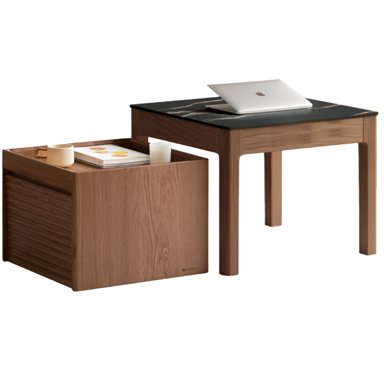 Oak, Black Walnut Solid Wood Modern Style Rock Plate Tea Table