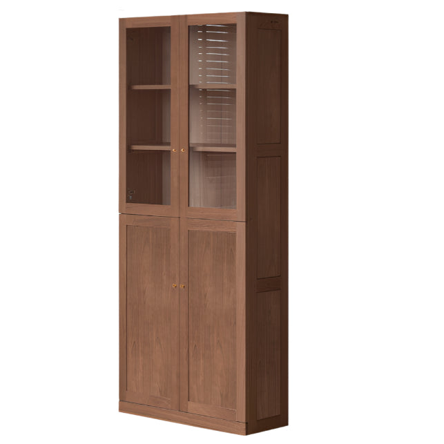 Oak, Rubberwood Solid Wood Bookcase With Glass Doors