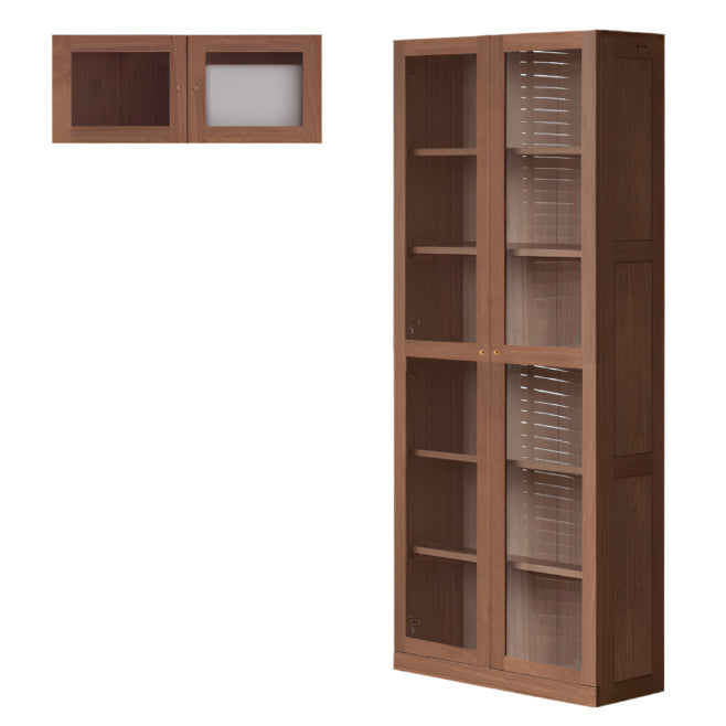 Oak, Rubberwood Solid Wood Bookcase With Glass Doors