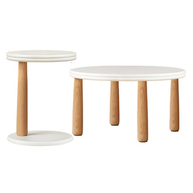 Oak Solid Wood Round Coffee Table Combination