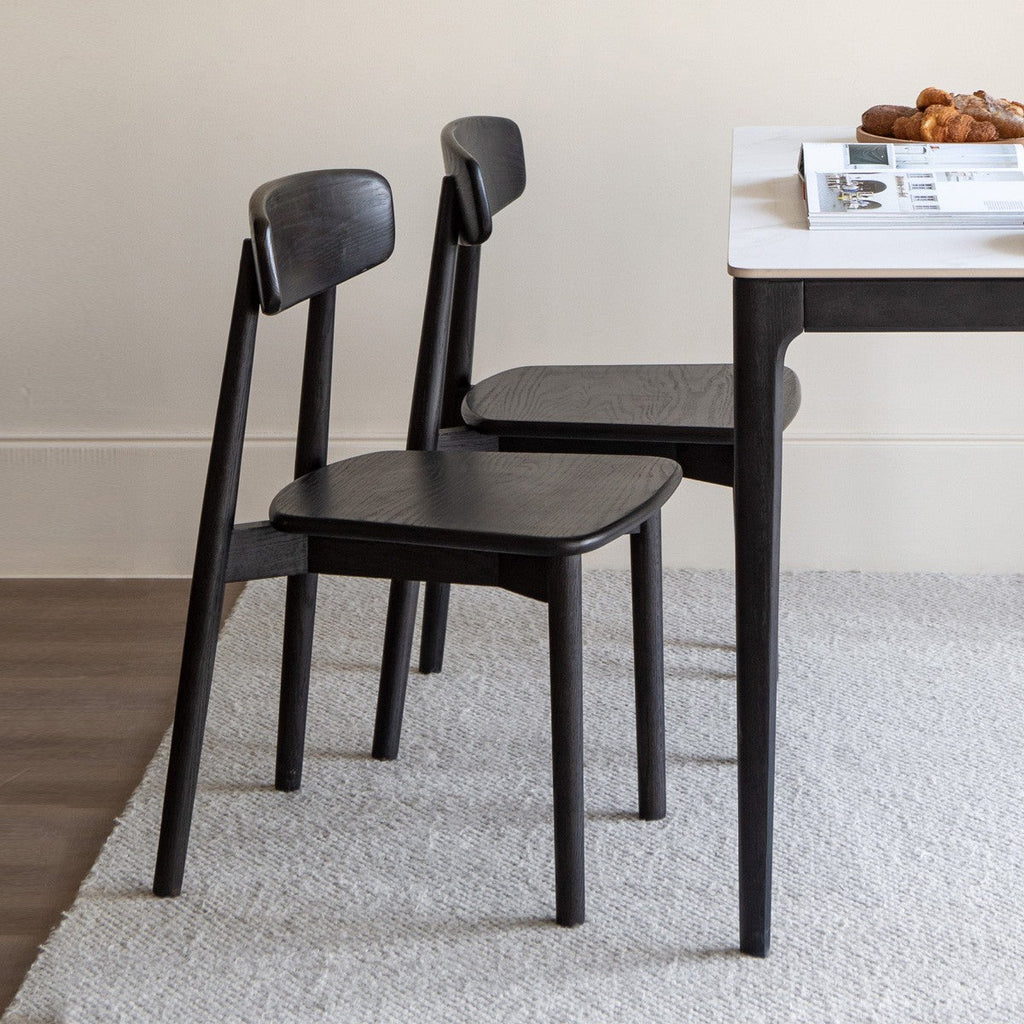 4 Pcs Oak Solid Wood Black Chair