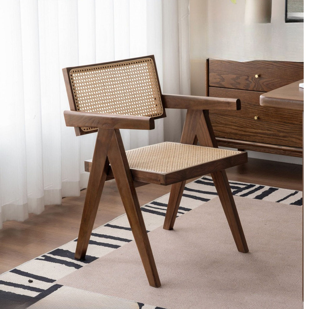 Black Walnut Solid Wood Wabi-Sabi Style Rattan Chair