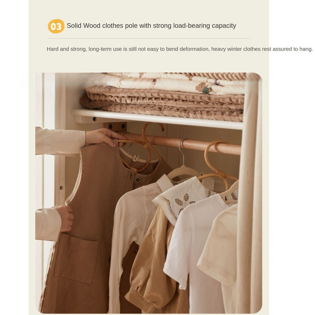 Solid Rubberwood Cream Style Children's Wardrobe