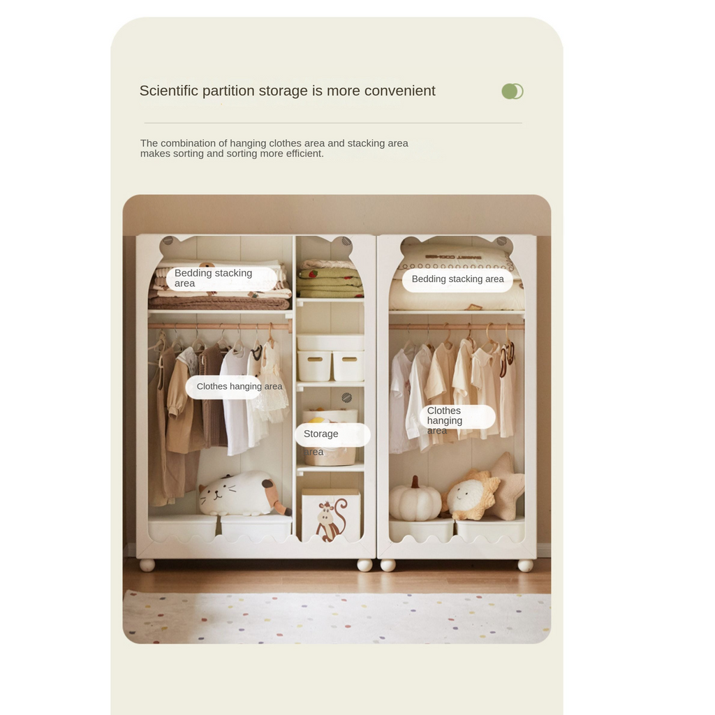 Solid Rubberwood Cream Style Children's Wardrobe