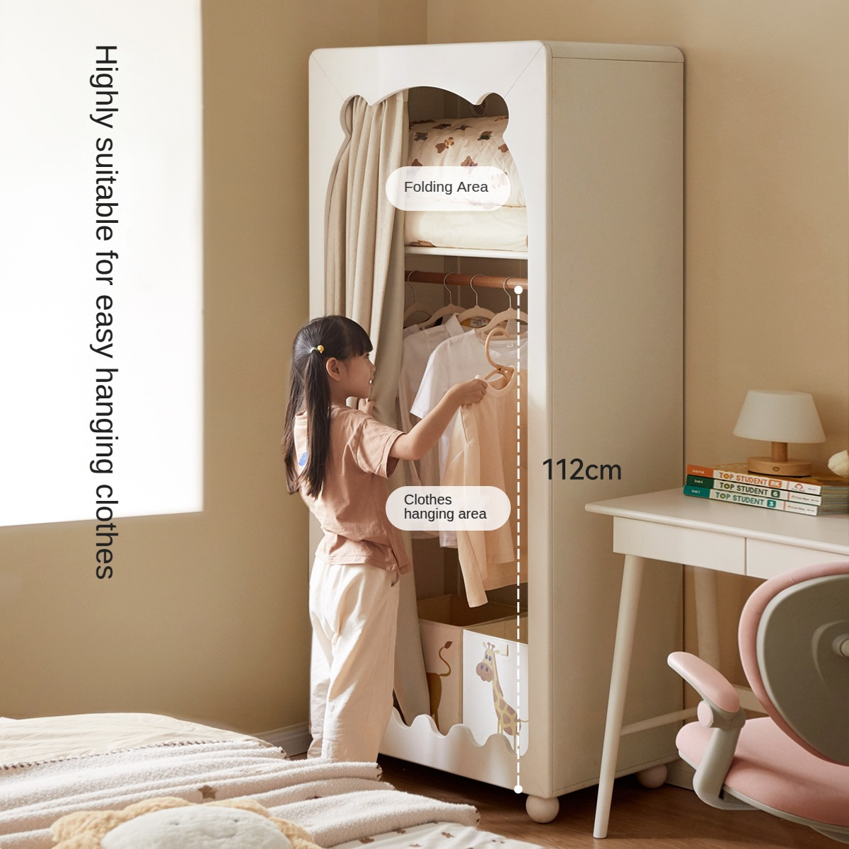 Solid Rubberwood Cream Style Children's Wardrobe