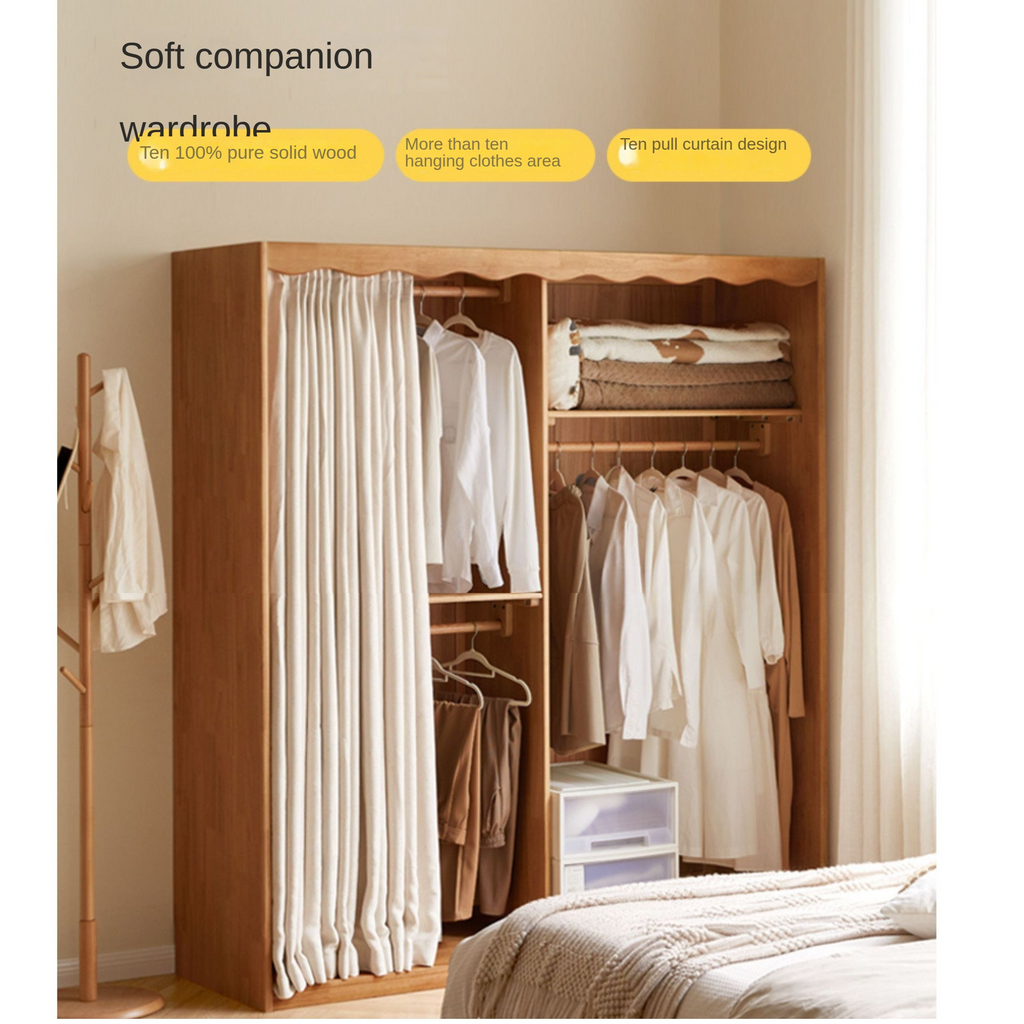 Solid Rubberwood Dustproof Layered Wardrobe