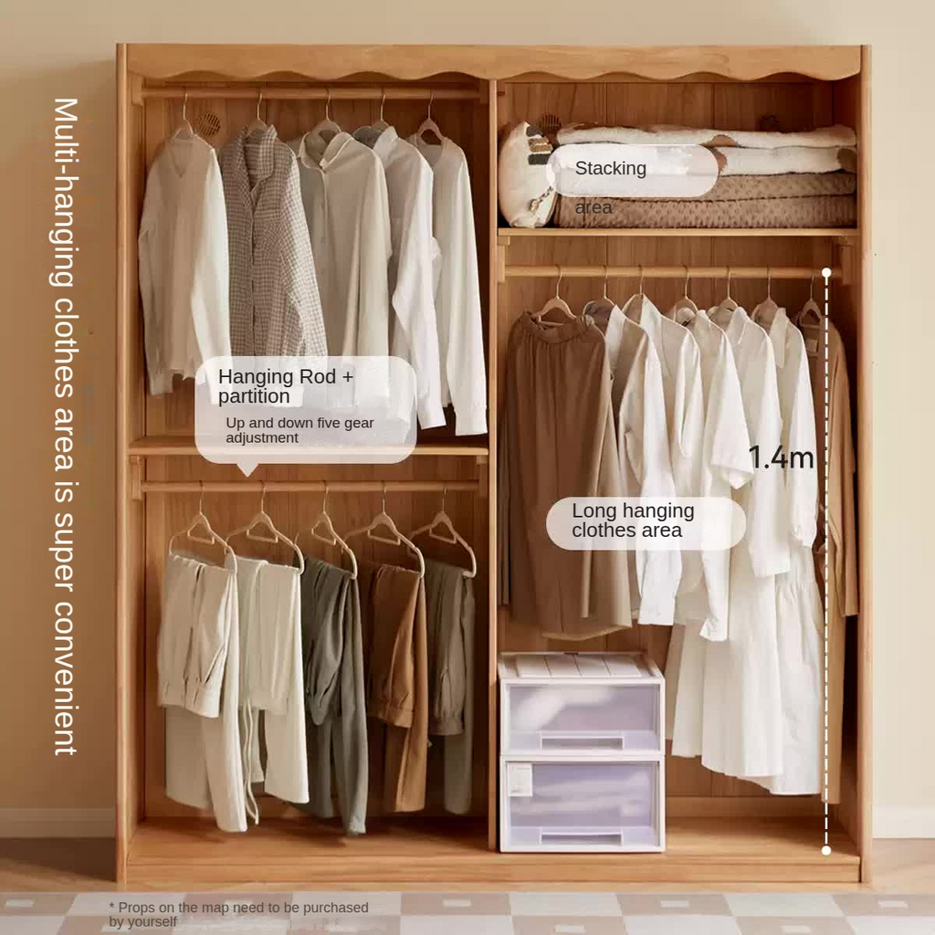 Solid Rubberwood Dustproof Layered Wardrobe