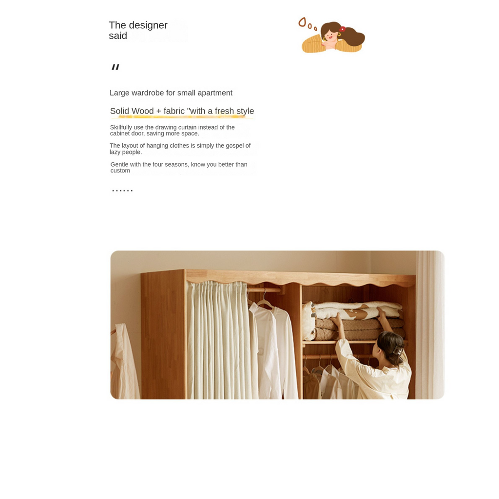 Solid Rubberwood Dustproof Layered Wardrobe