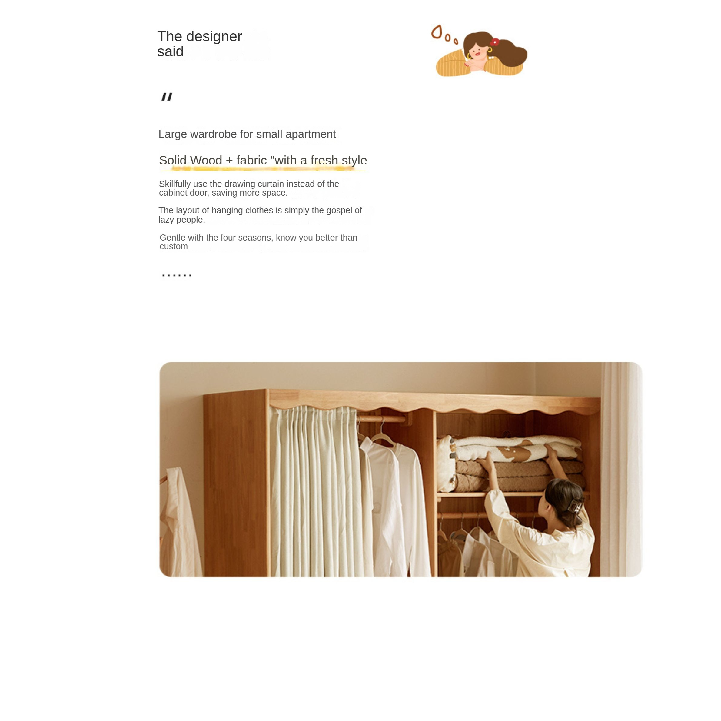 Solid Rubberwood Dustproof Layered Wardrobe