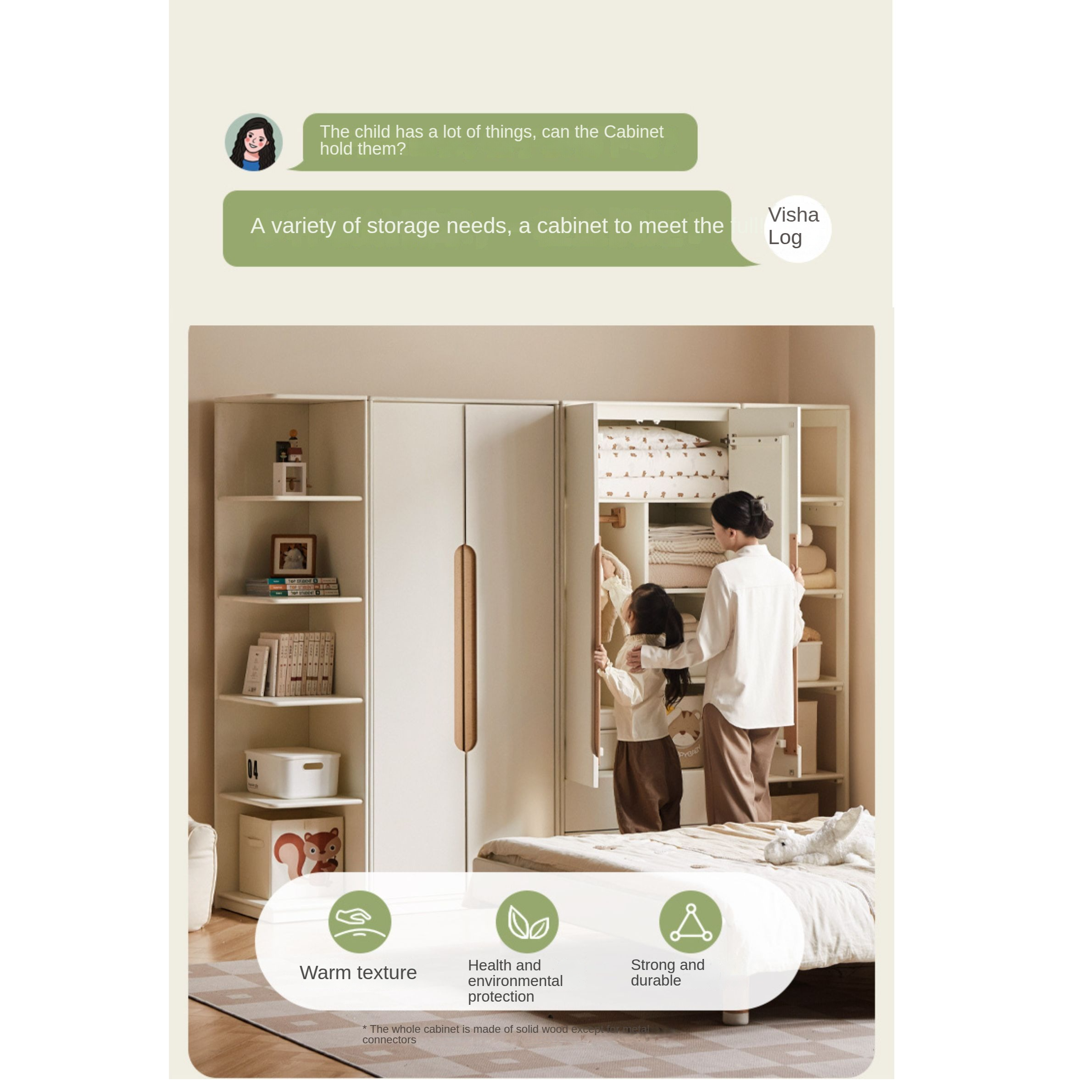 Solid Rubberwood, Beech Solid Wood Children's Wardrobe