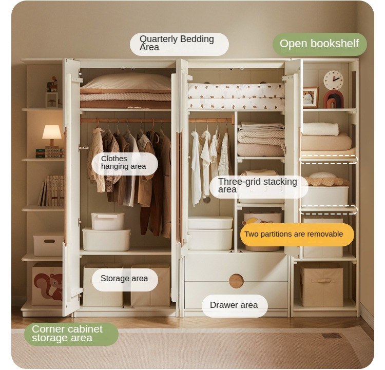 Solid Rubberwood, Beech Solid Wood Children's Wardrobe