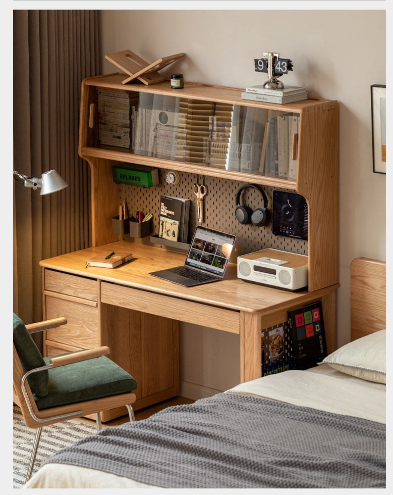 Oak Solid Wood Modern Computer Desk With Shelf