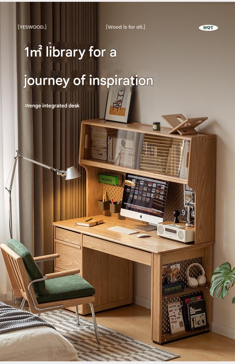 Oak Solid Wood Modern Computer Desk With Shelf