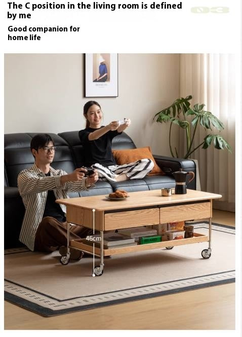Oak Solid Wood Modern Mobile Coffee Table