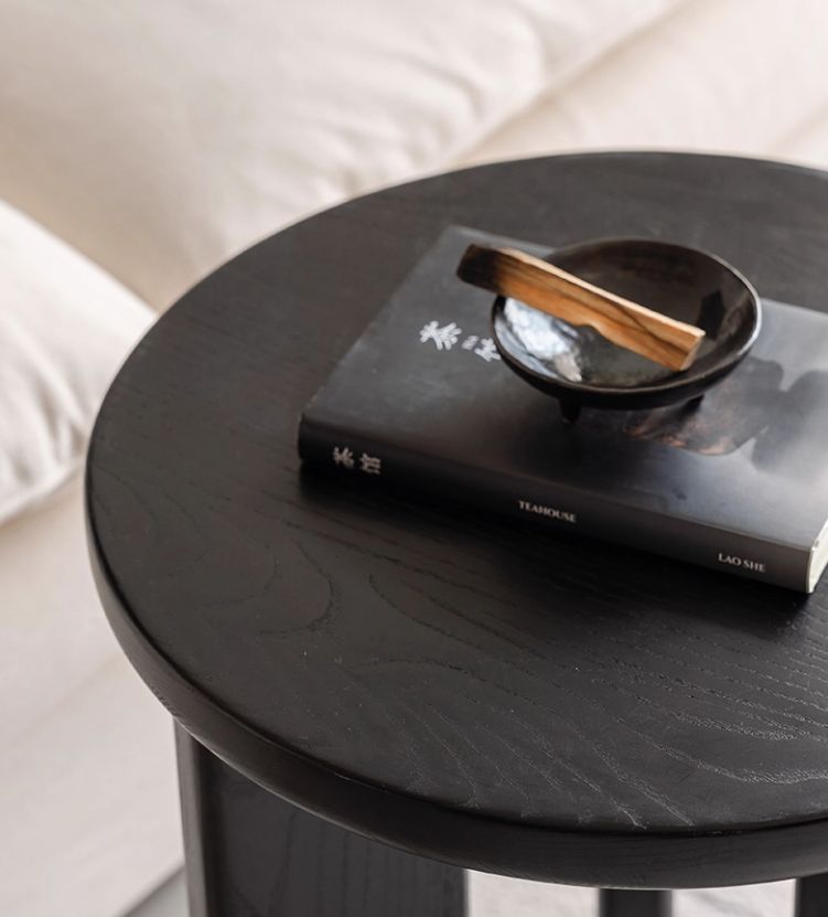 Ash Solid Wood Wabi-Sabi Style Round Side Table