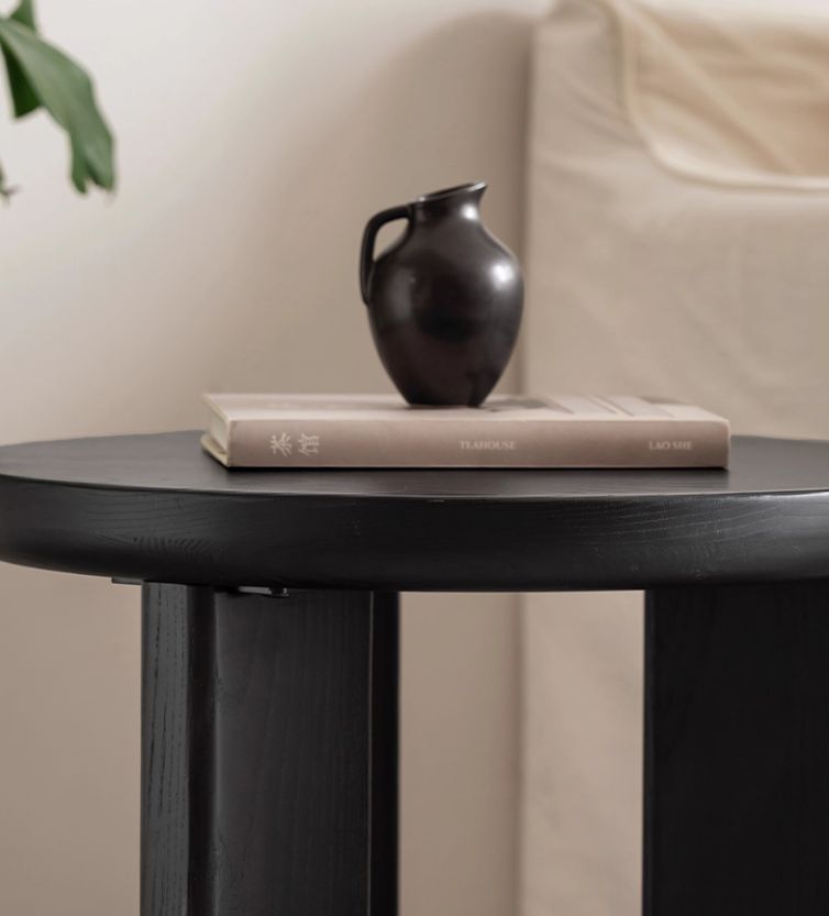 Ash Solid Wood Wabi-Sabi Style Round Side Table