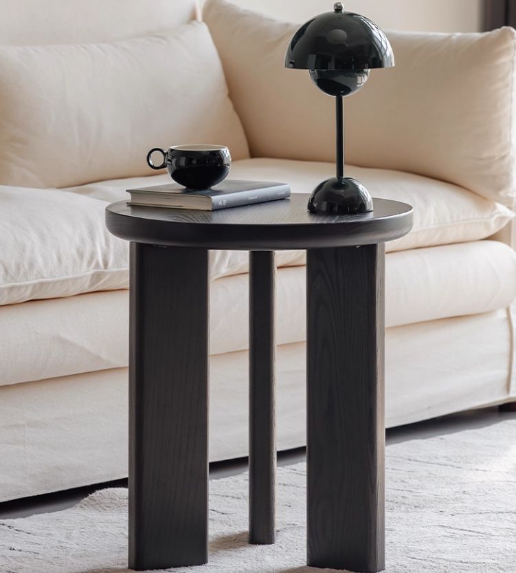 Ash Solid Wood Wabi-Sabi Style Round Side Table