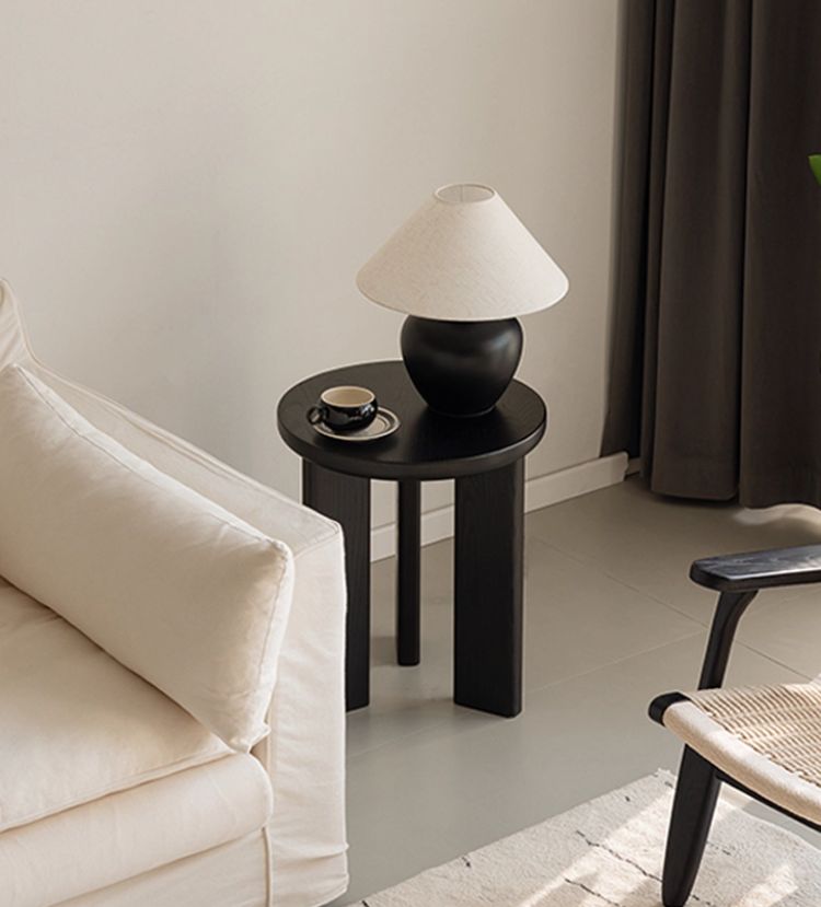 Ash Solid Wood Wabi-Sabi Style Round Side Table