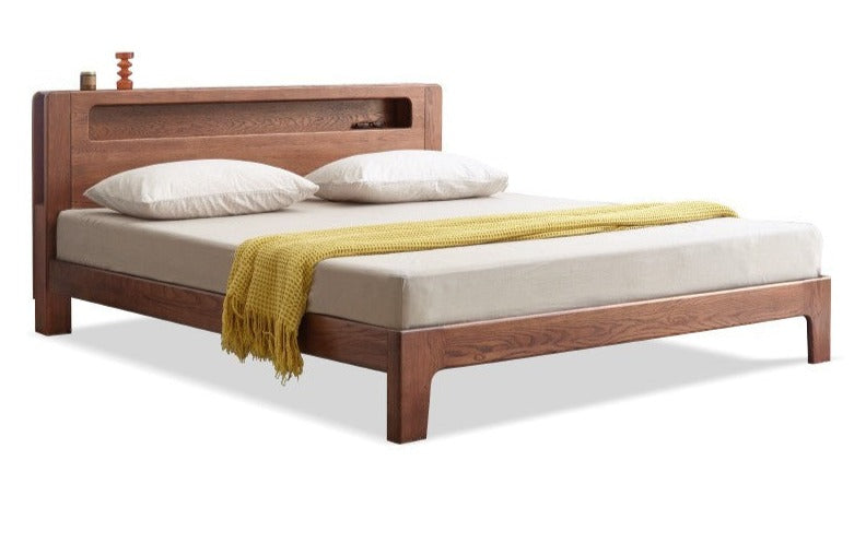 Oak solid wood bed with light walnut-color-USA