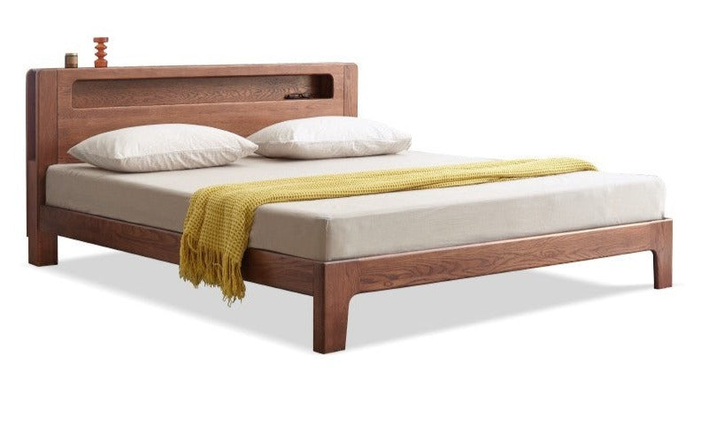 Oak solid wood bed with light walnut-color-USA