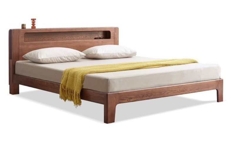 Oak solid wood bed with light walnut-color-USA
