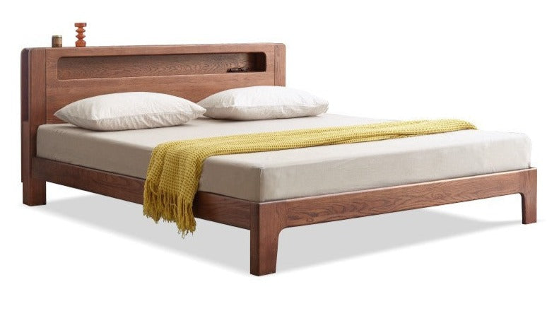 Oak solid wood bed with light walnut-color-USA