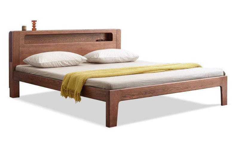 Oak solid wood bed with light walnut-color-USA