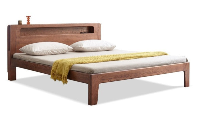 Oak solid wood bed with light walnut-color-USA