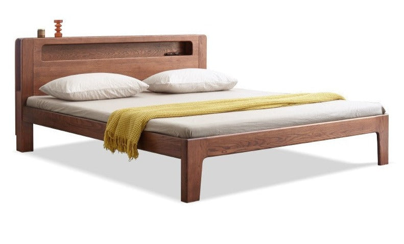 Oak solid wood bed with light walnut-color-USA