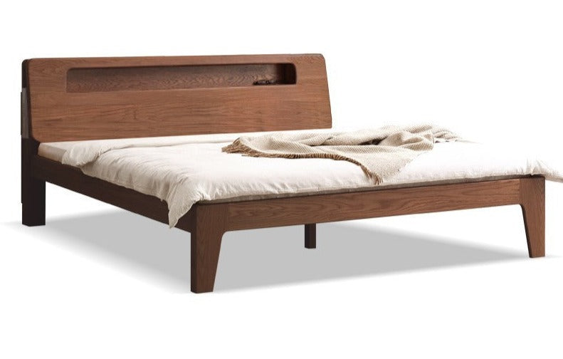 Oak solid wood bed with light walnut-color-USA