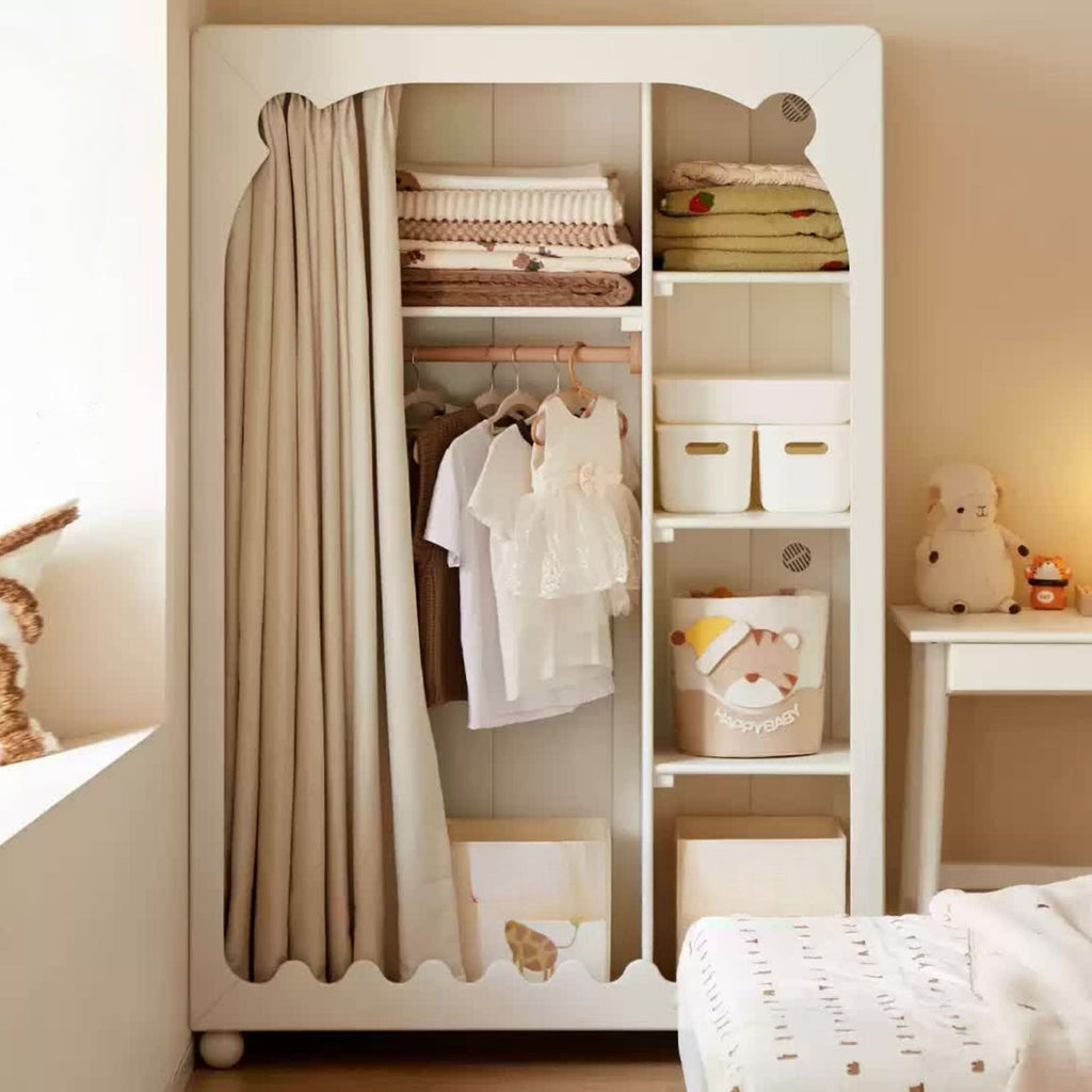 Solid Rubberwood Cream Style Children's Wardrobe