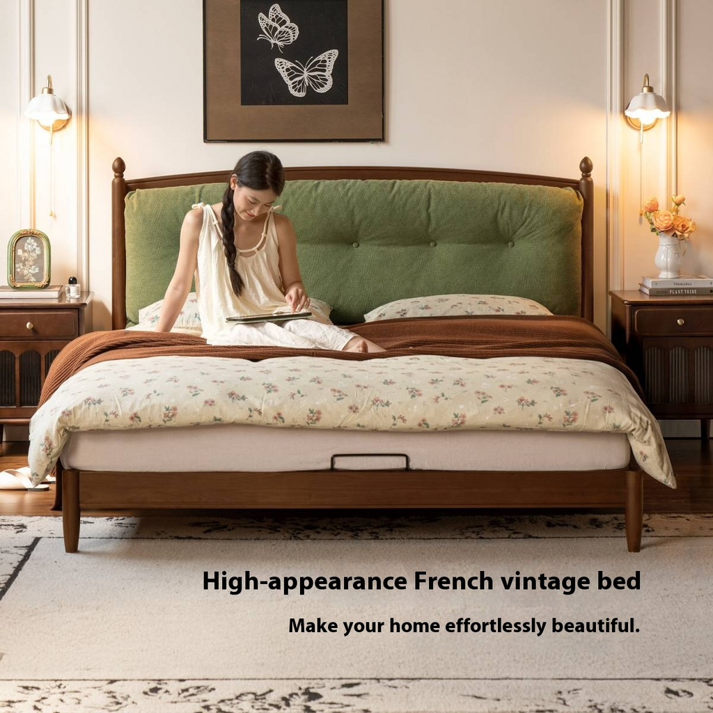 Black Walnut Solid Wood Genuine Leather Soft Bed