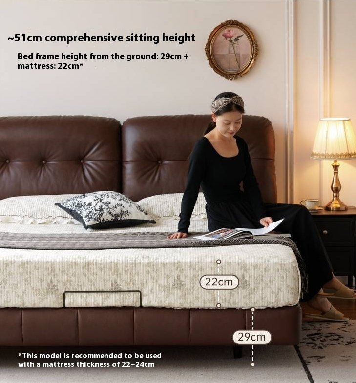 Leather American Retro Bed With Light