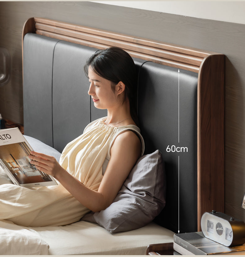 Black Walnut Solid Wood  Luxury Leather With Light Bed