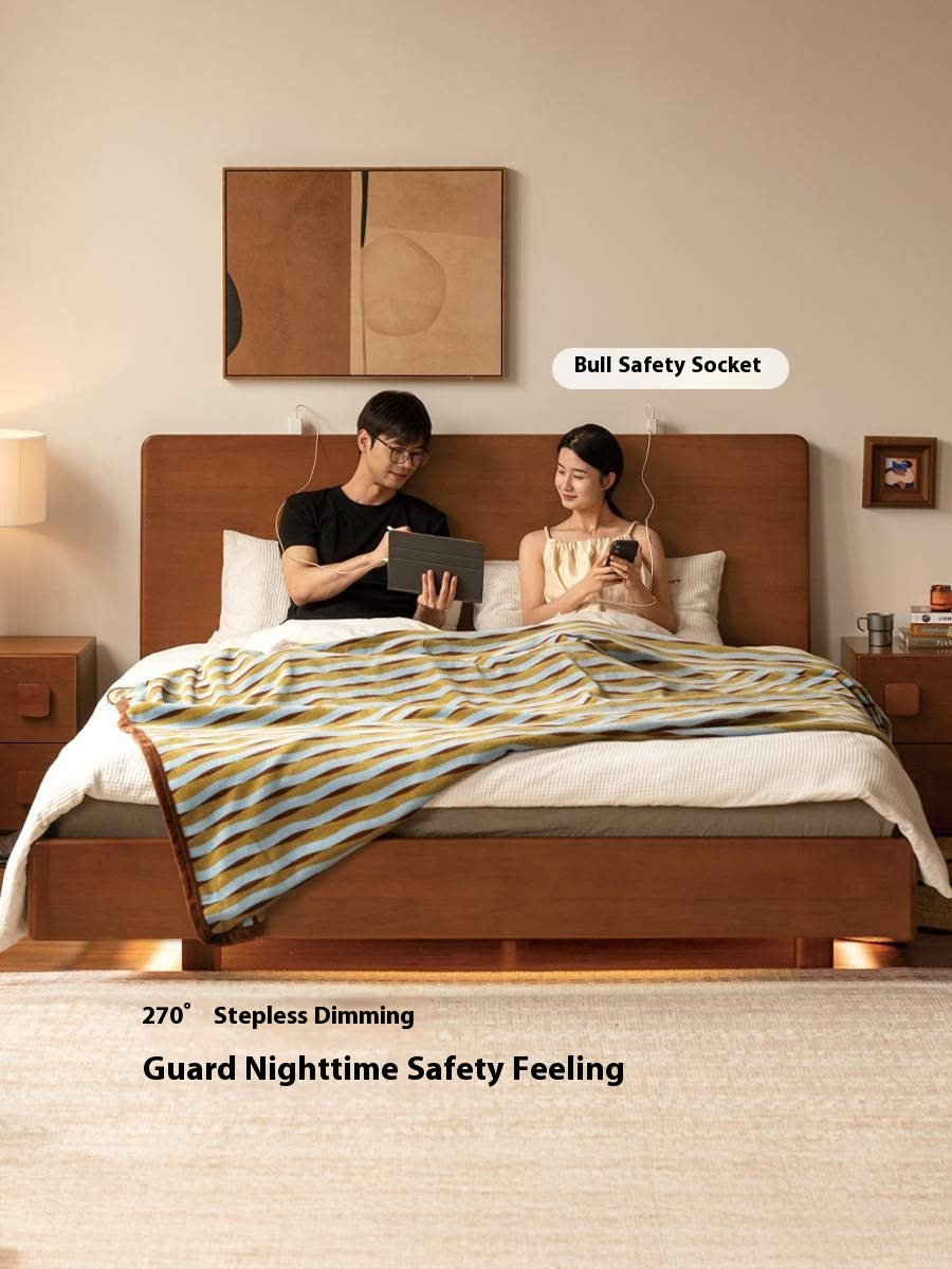 Poplar Solid Wood Multifunctional Luminous Bed