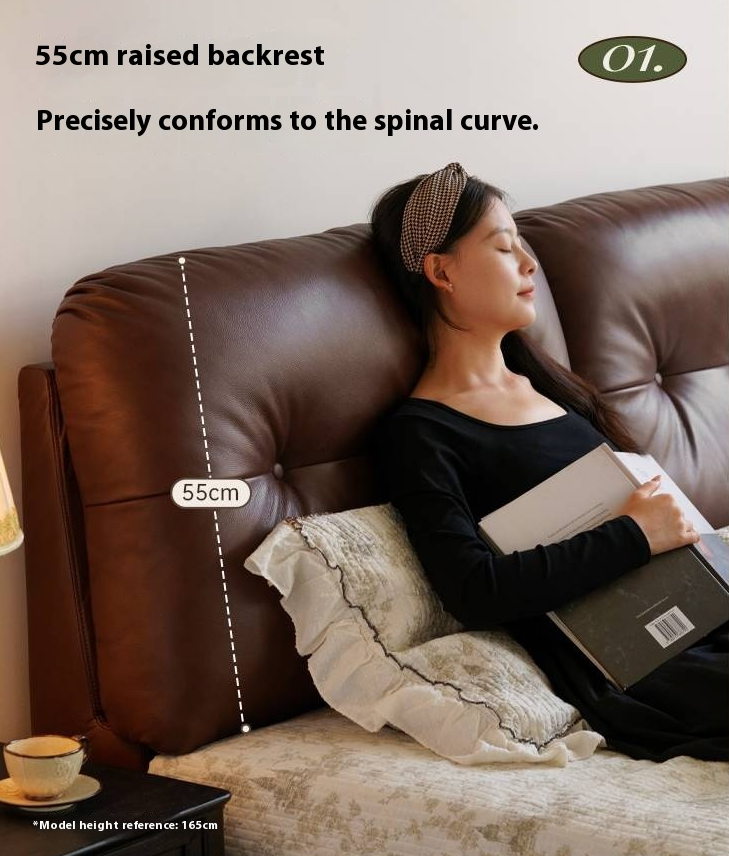 Leather American Retro Bed With Light