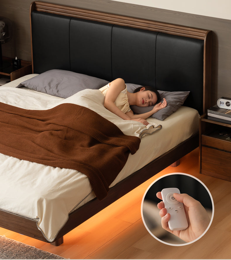 Black Walnut Solid Wood  Luxury Leather With Light Bed
