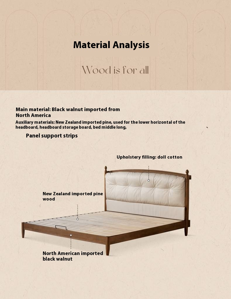 Black Walnut Solid Wood Genuine Leather Soft Bed