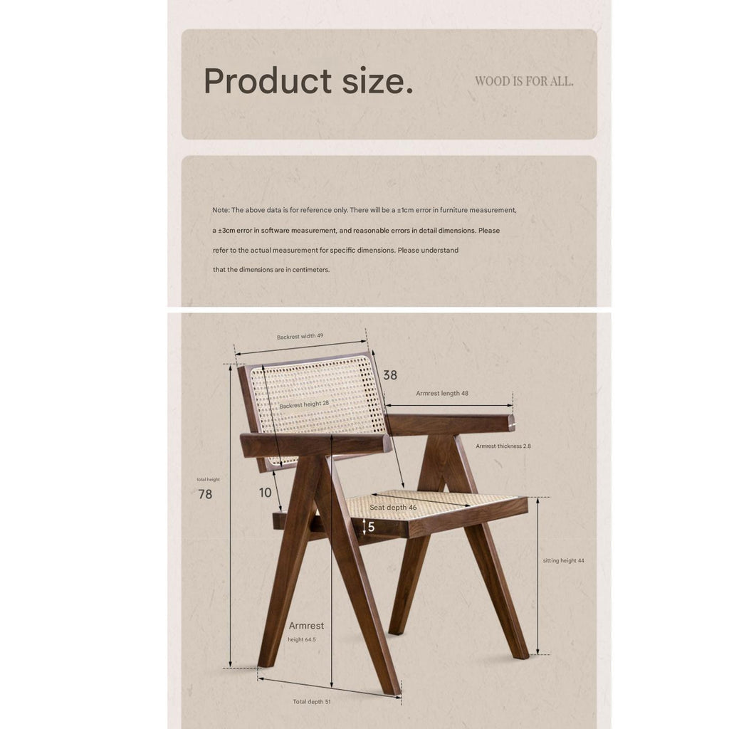 Black Walnut Solid Wood Wabi-Sabi Style Rattan Chair