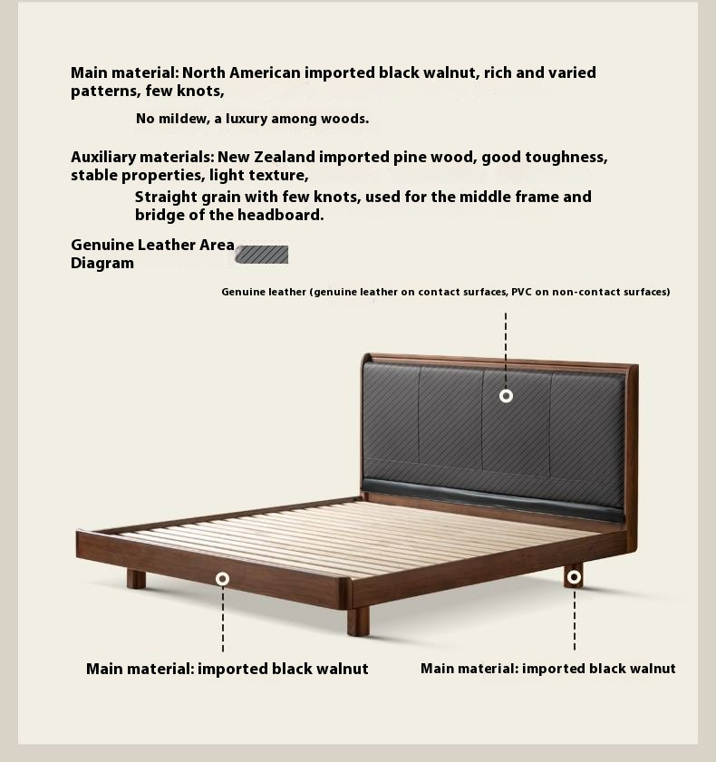 Black Walnut Solid Wood  Luxury Leather With Light Bed