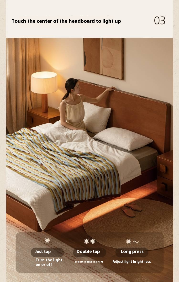 Poplar Solid Wood Multifunctional Luminous Bed